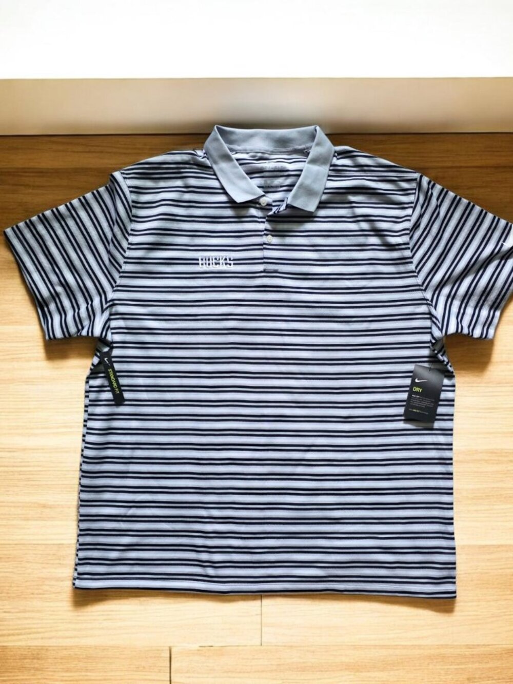 NWT NIKE (2X) DRI FIT MILWAUKEE BUCKS Logo Striped Polo
